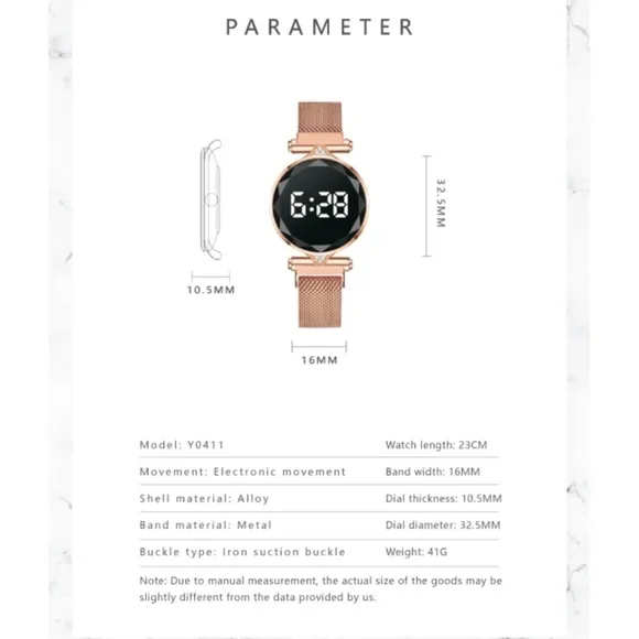 Black Rhinestone Buckle Mesh Belt LED Watch - Picture 3 of 7